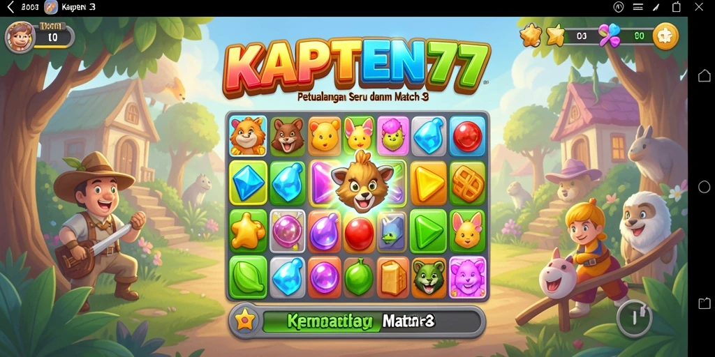 Gameplay seru KAPTEN77 dengan kombinasi objek warna-warni.