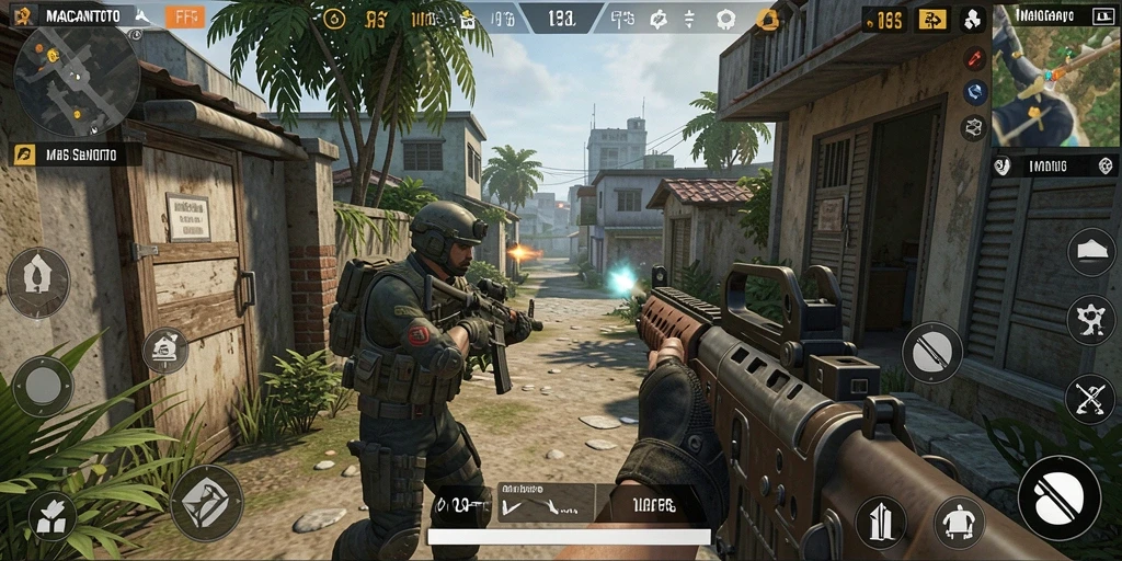 Gameplay seru di MACANTOTO saat bertempur di medan perang.