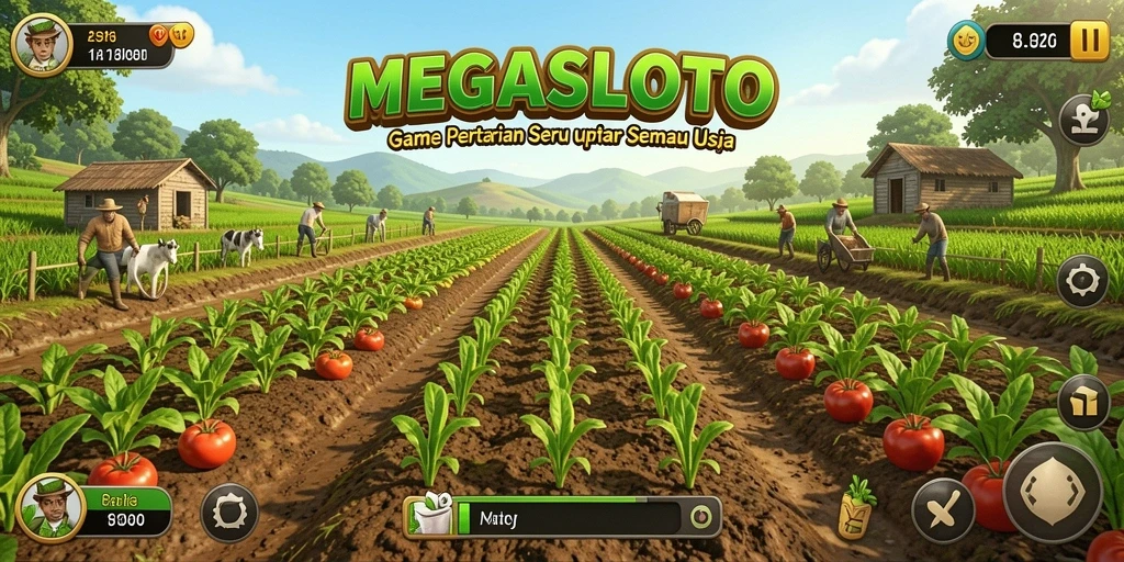 Screenshot utama MEGASLOTO menampilkan aktivitas berkebun yang menarik.