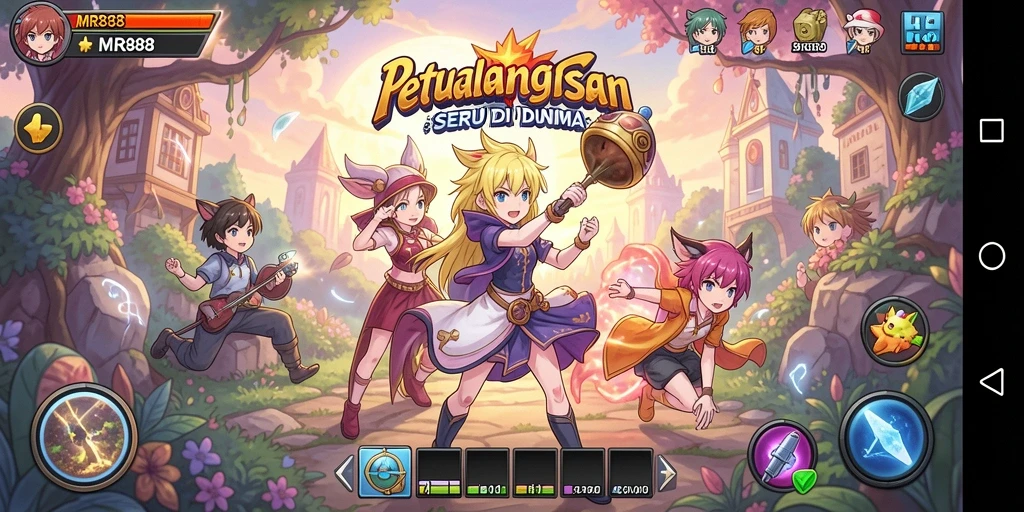 Screenshot MR888 menampilkan karakter anime dalam aksi seru.