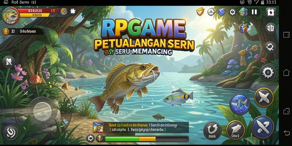Screenshot RPGAME menunjukkan gameplay memancing yang seru dan menantang.