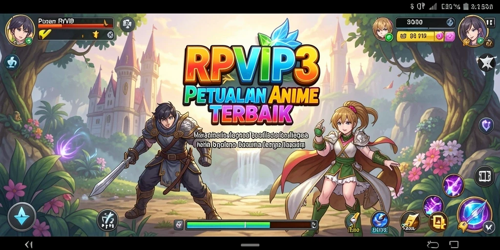 Tangkapan layar RPVIP3 menampilkan aksi karakter dalam dunia anime.