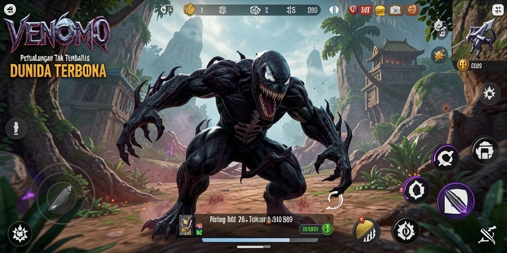 Screenshot gameplay VENOM889 menampilkan eksplorasi dunia terbuka yang kaya.